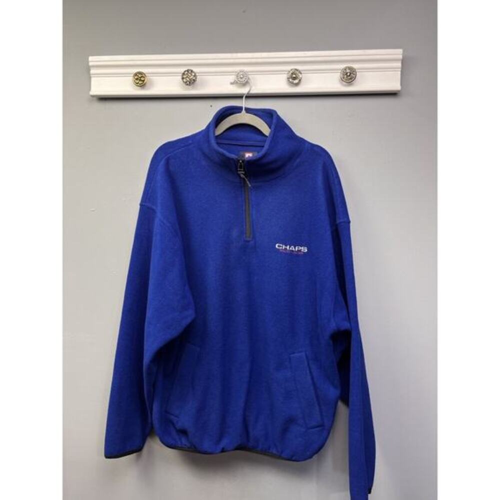 Chaps Jacket Men's XL Blue Fleece Full Zip Pocket‎ Logo Pockets Golf Preppy